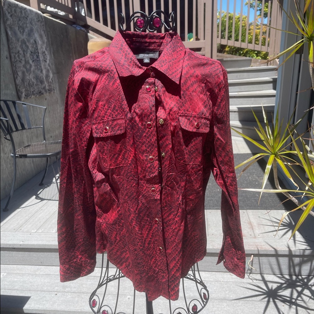 Ruby red snakeskin button up